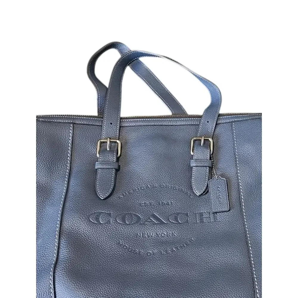 Coach Navy Blue Pebbled Leather Tote with Buckle Straps